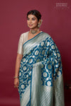 Peacock Blue Handwoven Banarasi Moonga Silk Saree