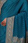 Peacock Blue Handwoven Banarasi Crepe Silk Saree