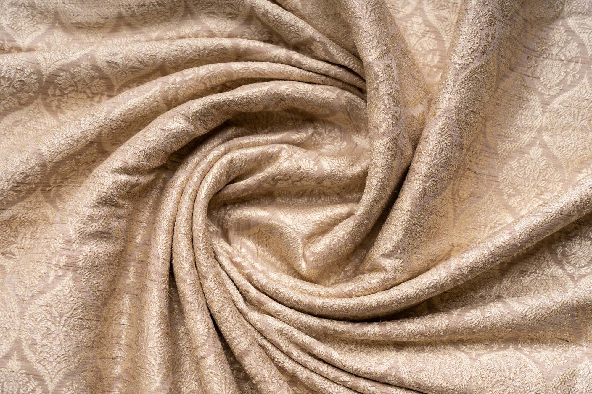 Beige Handwoven Banarasi Tussar Moonga Silk Fabric