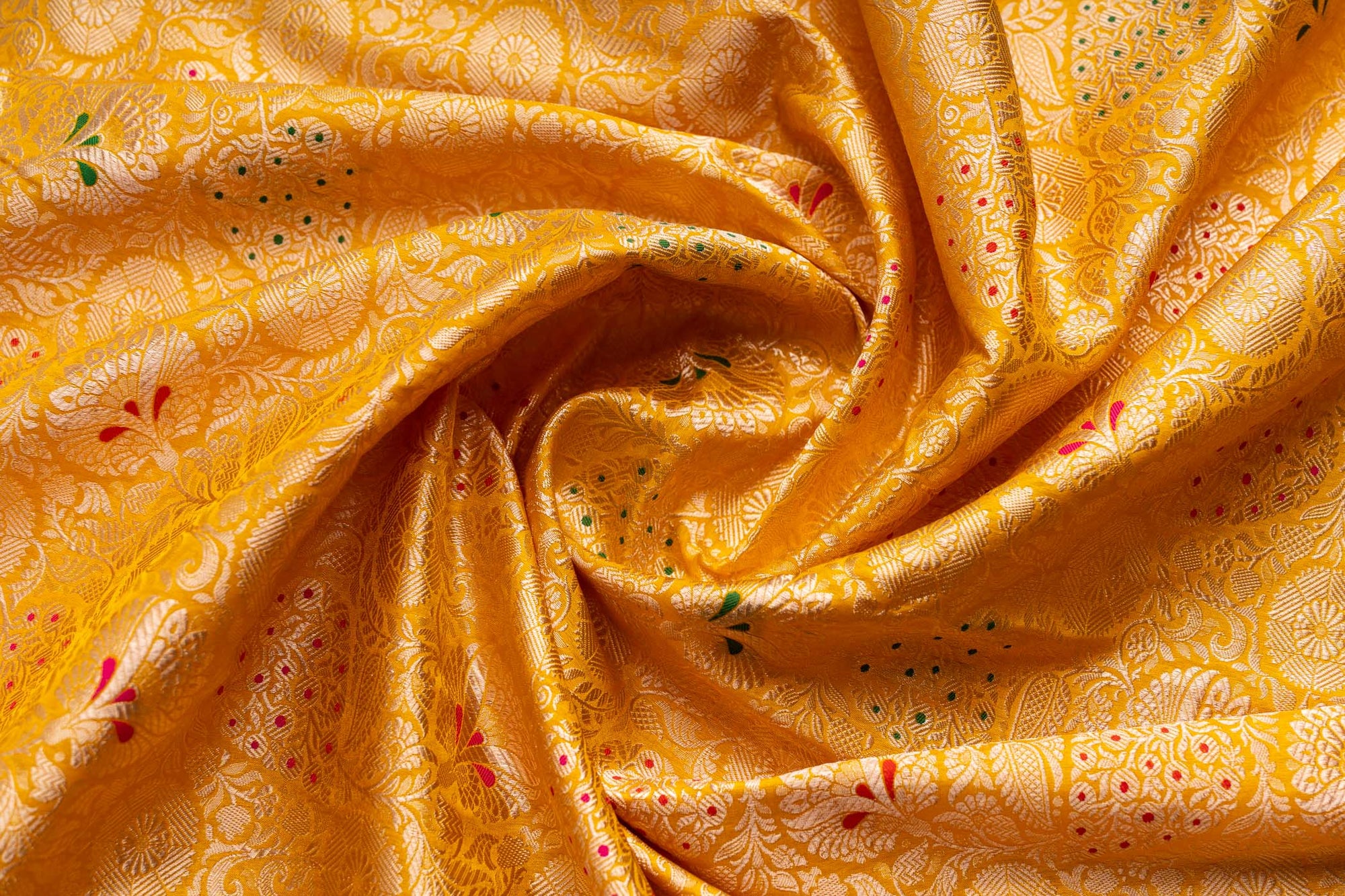 Yellow Handwoven Banarasi Brocade Fabric