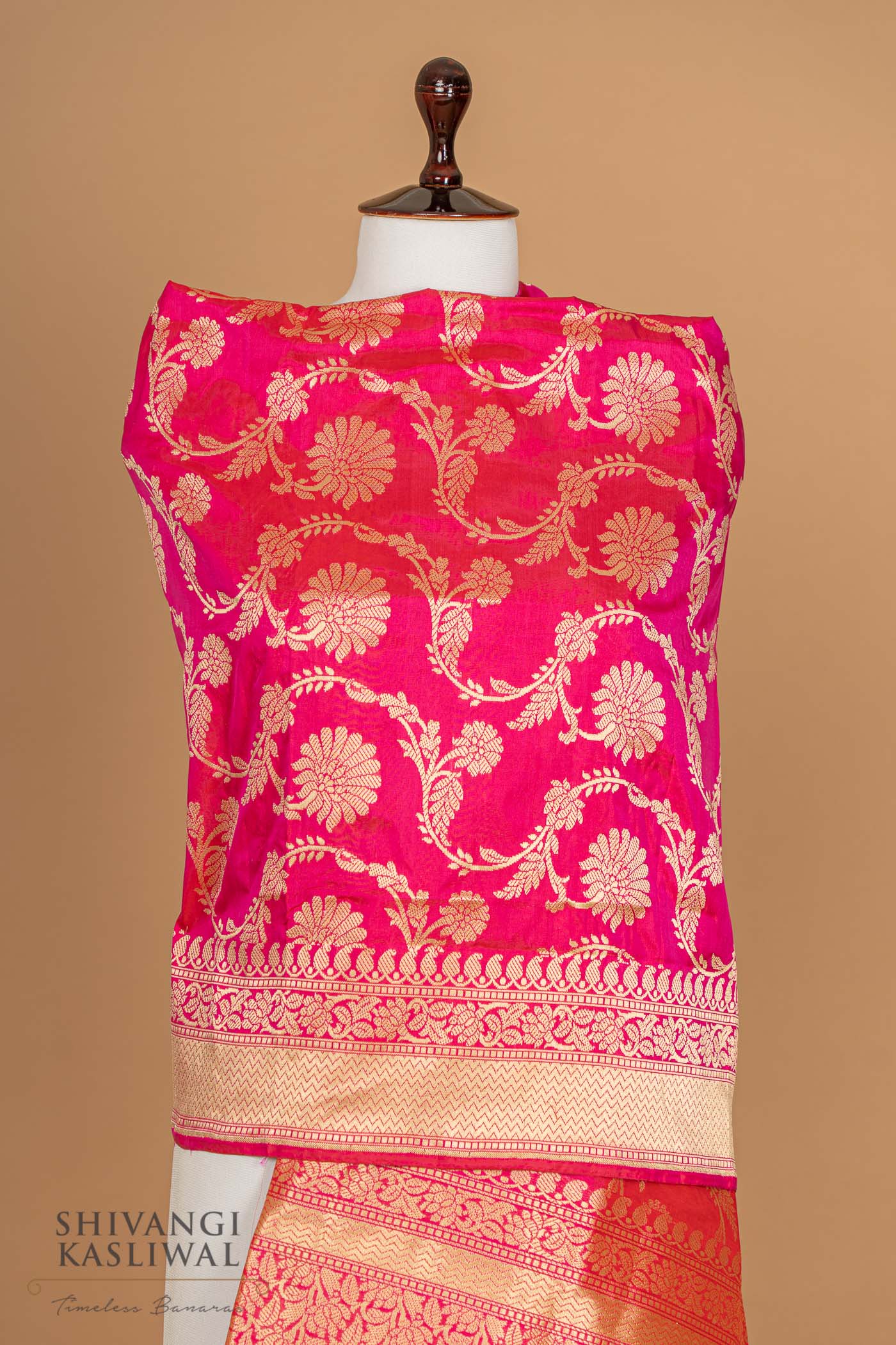 Rani Pink Handwoven Banarasi Katan Silk Dupatta