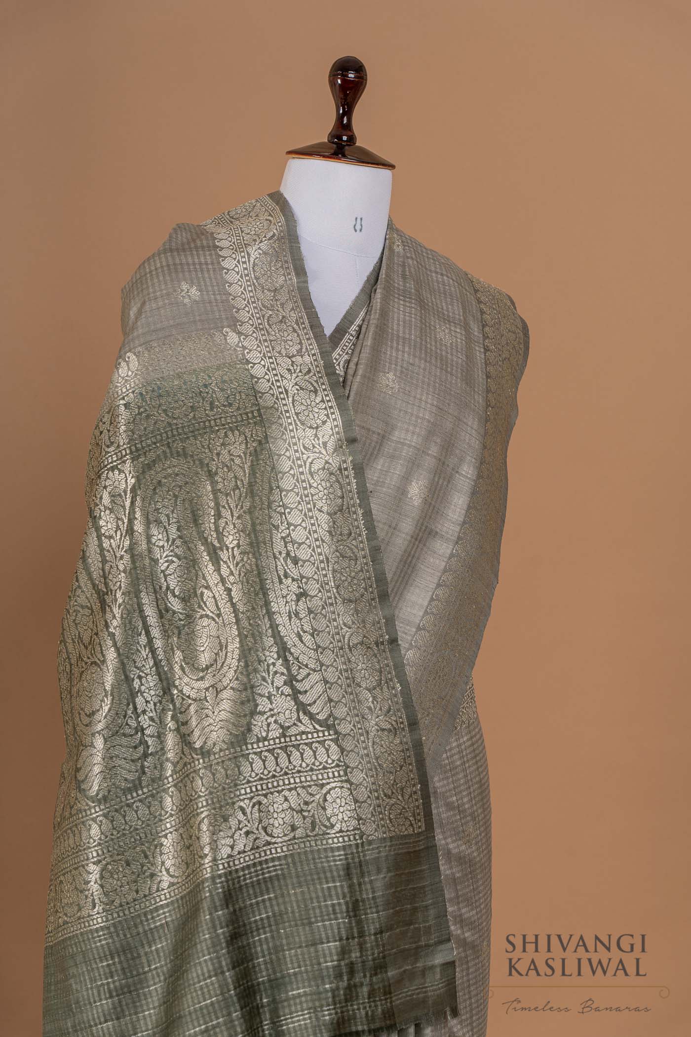 Grey Handwoven Banarasi Dupion Silk Saree