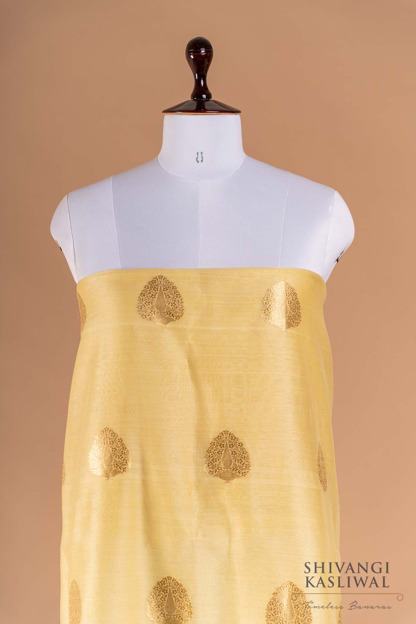 Light Yellow Handwoven Banarasi Kora Cotton Suit Piece