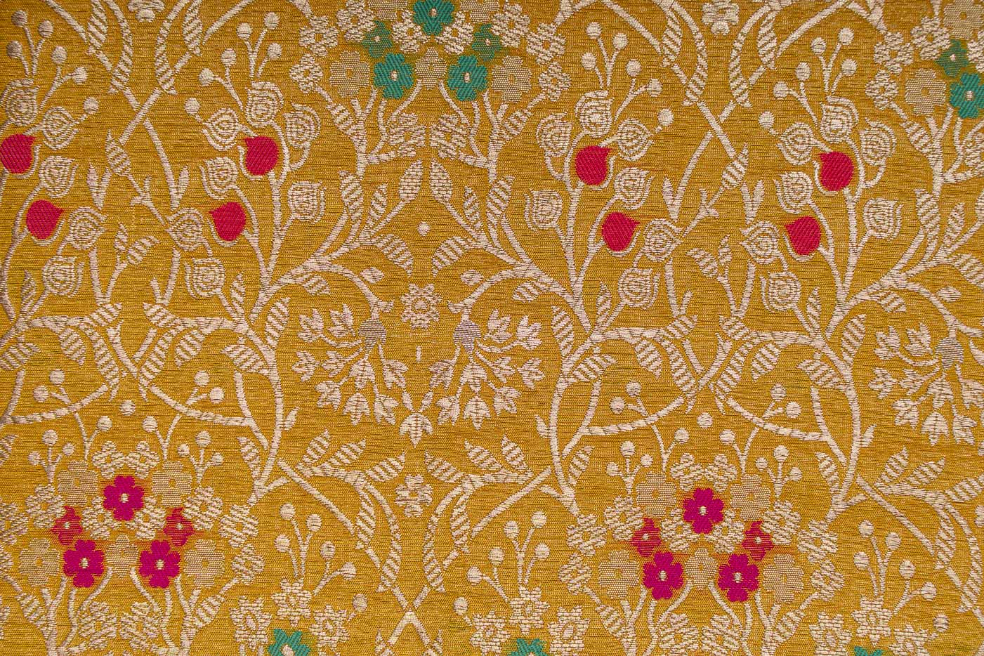 Yellow Handwoven Banarasi Brocade Fabric