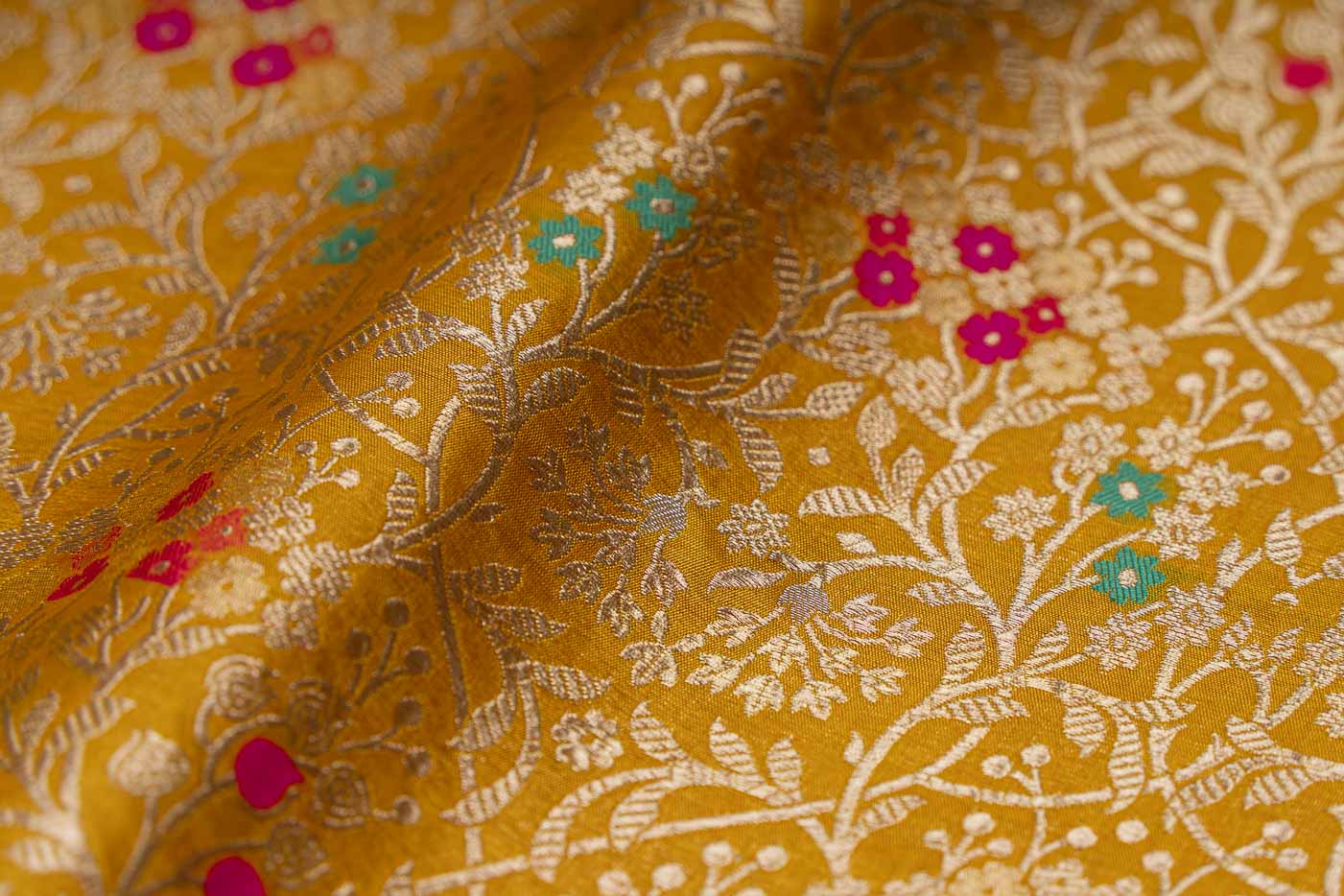 Yellow Handwoven Banarasi Brocade Fabric