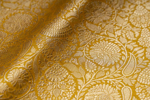 Yellow Handwoven Banarasi Brocade Fabric