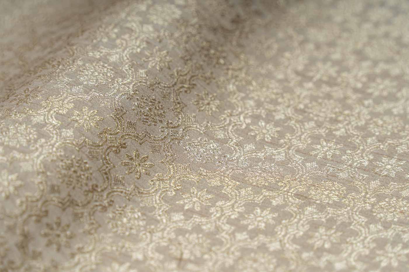 Beige Handwoven Banarasi Tussar Moonga Silk Fabric