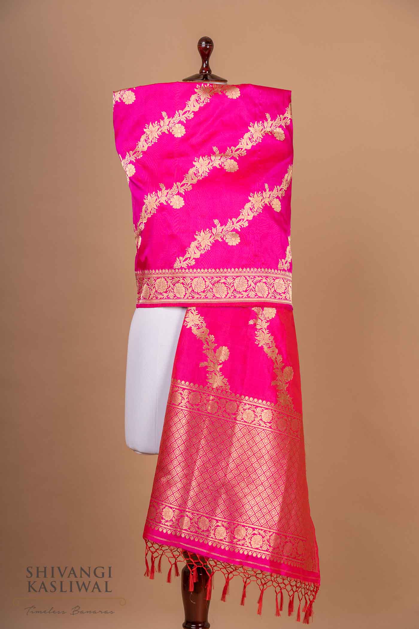Rani Pink Handwoven Banarasi Silk Dupatta