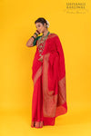 Red Handwoven Banarasi Crepe Silk Saree
