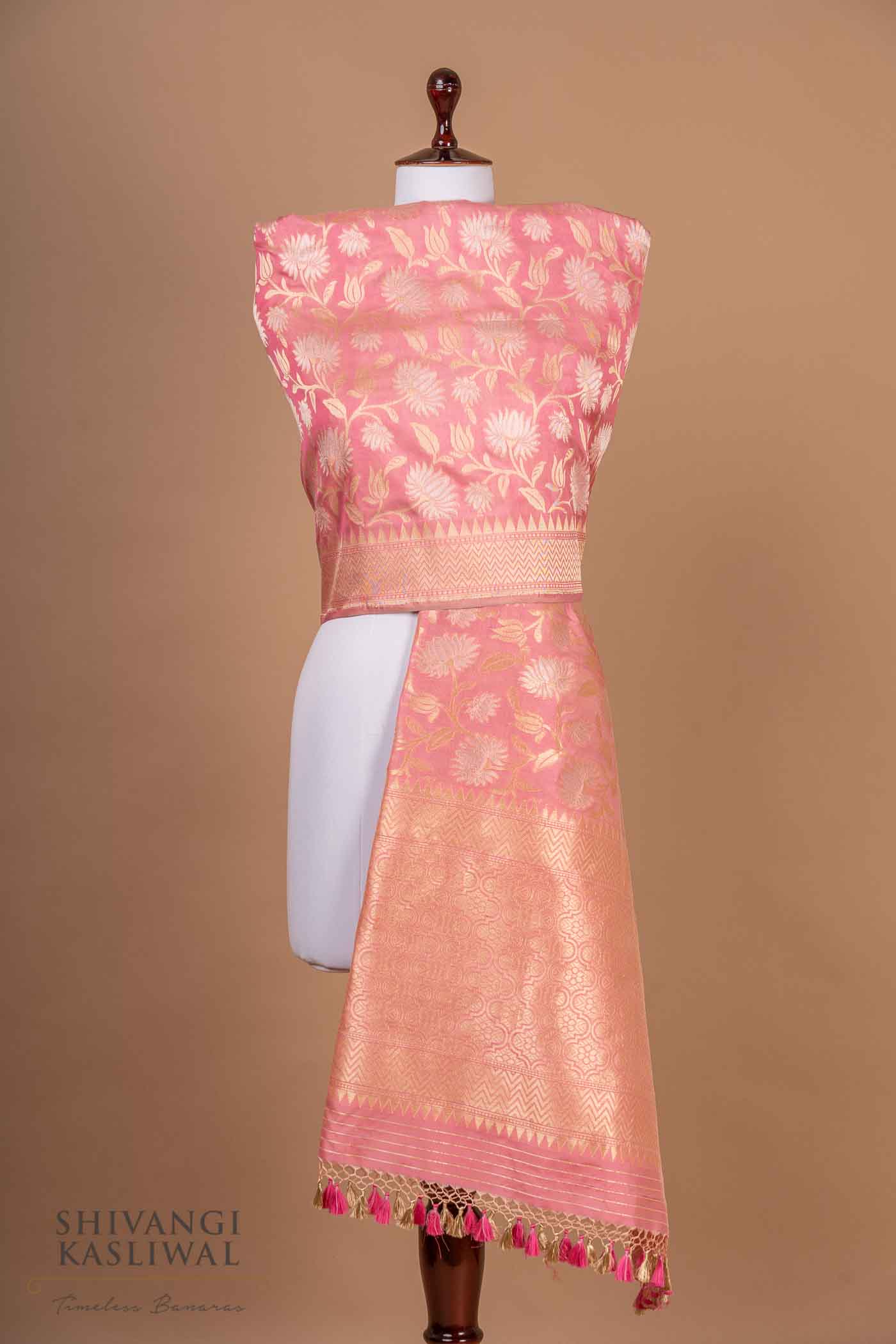 Baby Pink Handwoven Banarasi Silk Dupatta