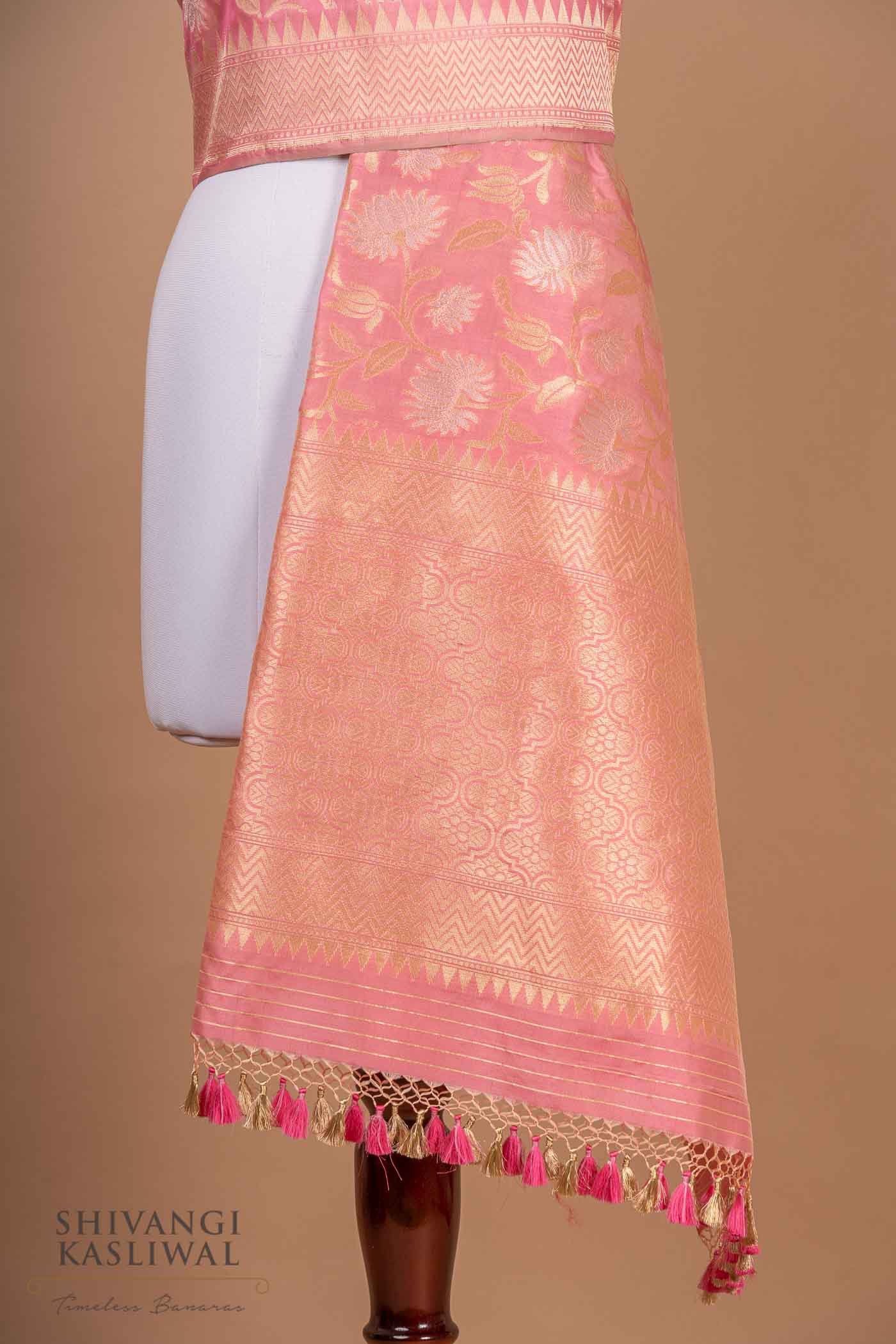 Baby Pink Handwoven Banarasi Silk Dupatta
