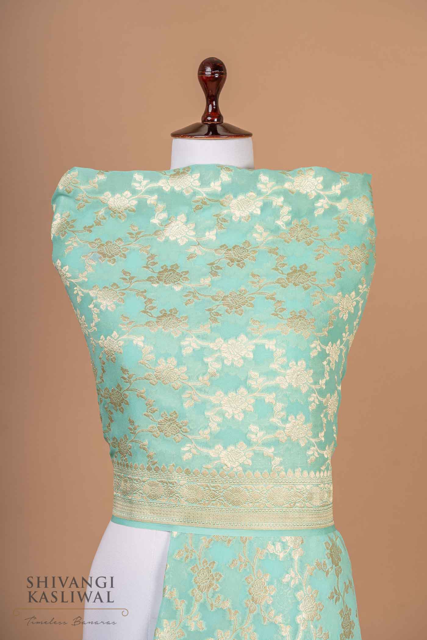 Aqua Blue Handwoven Banarasi Georgette Dupatta