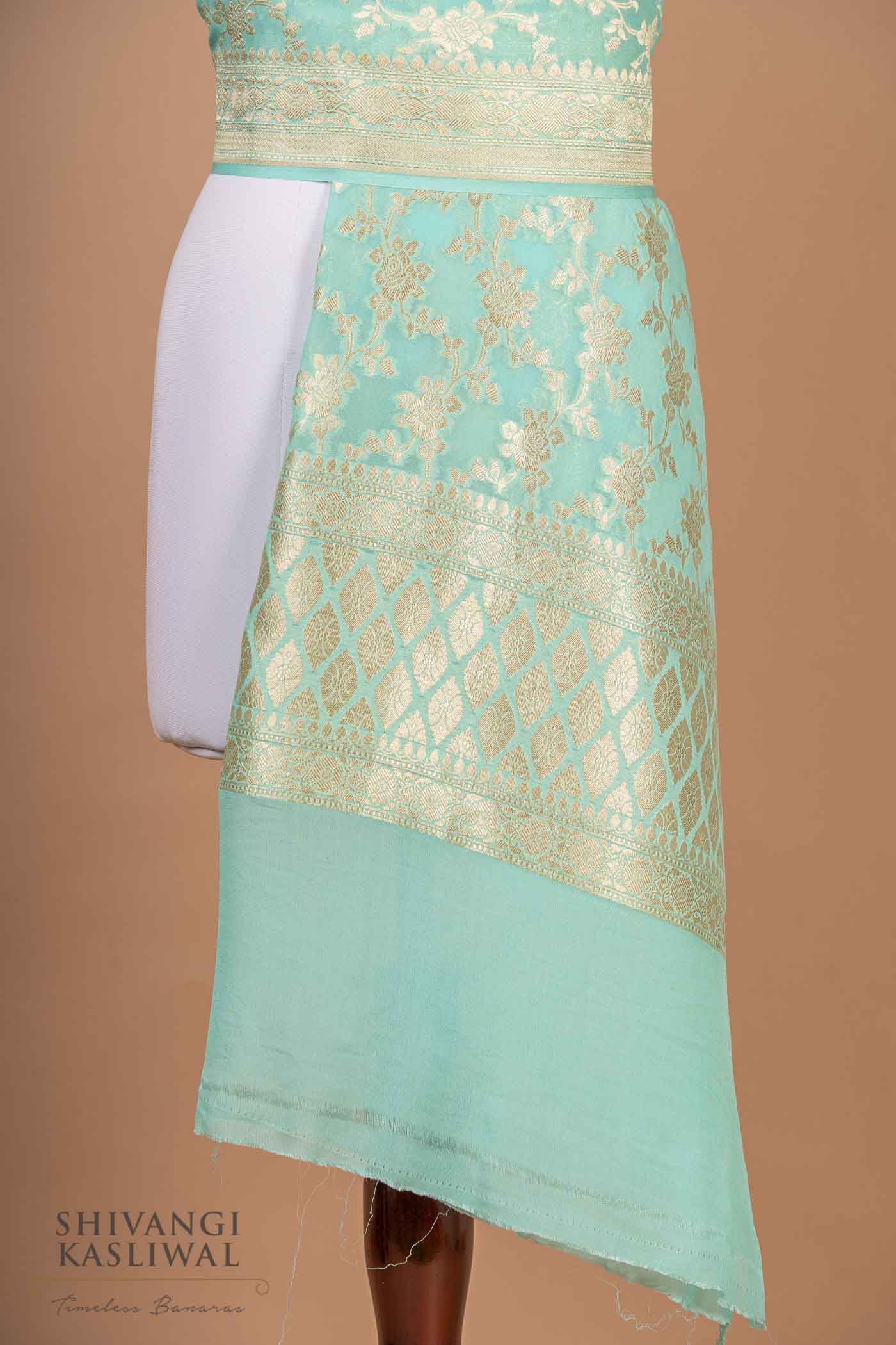 Aqua Blue Handwoven Banarasi Georgette Dupatta
