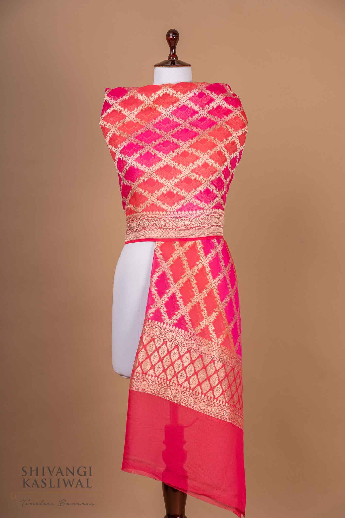 Shaded Pink Handwoven Banarasi Georgette Dupatta