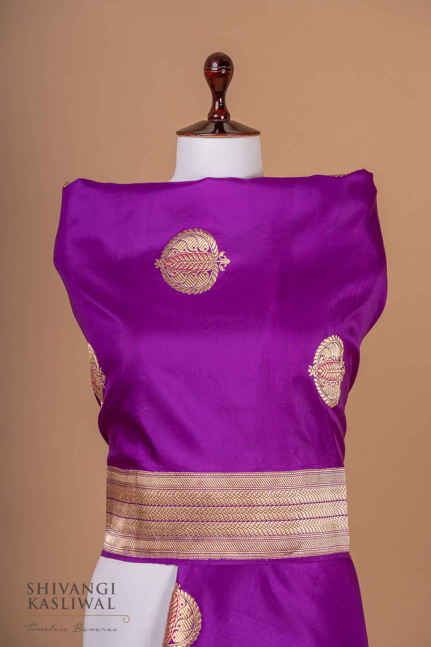 Purple Handwoven Banarasi Kadhua Silk Dupatta