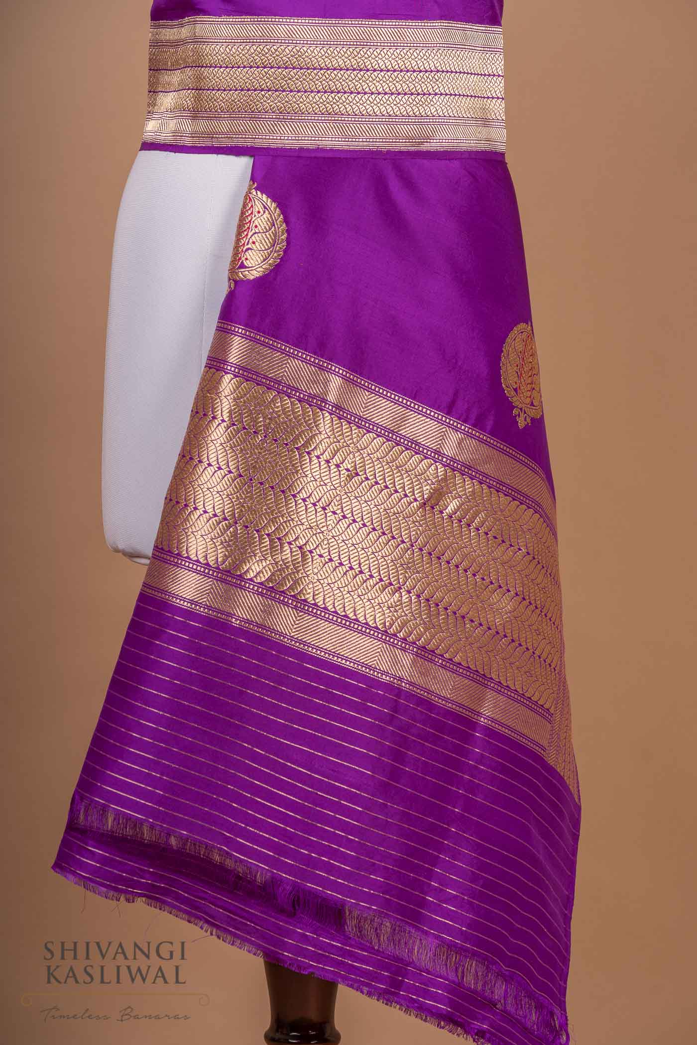 Purple Handwoven Banarasi Kadhua Silk Dupatta