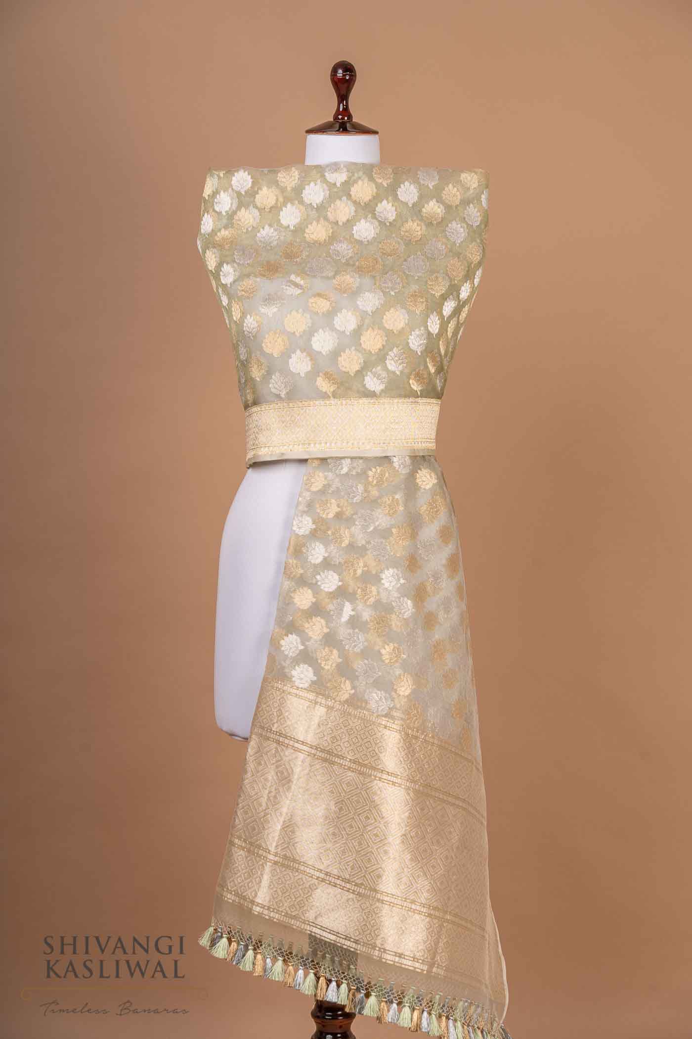 Pista Green Handwoven Banarasi Kadhua Net Dupatta