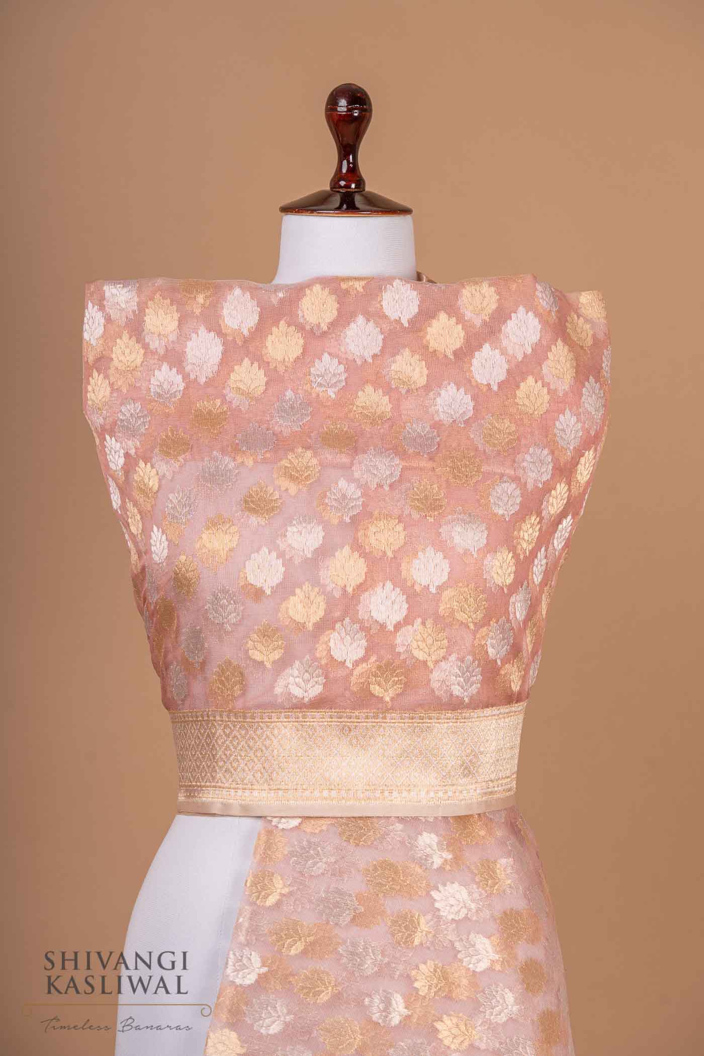 Pink Handwoven Banarasi Kadhua Net Dupatta