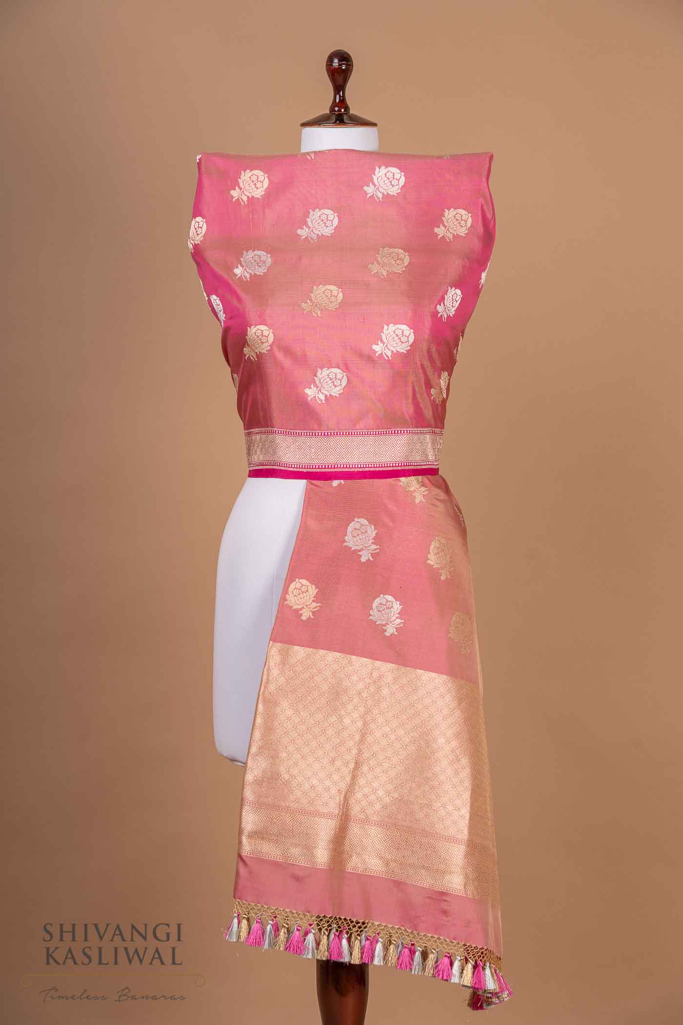 Pink Dual Tone Handwoven Banarasi Silk Dupatta