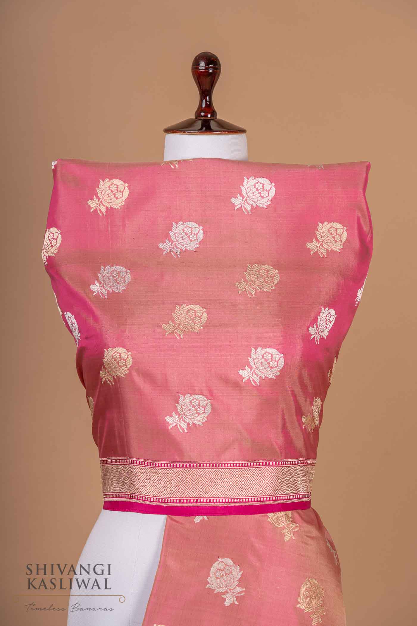 Pink Dual Tone Handwoven Banarasi Silk Dupatta
