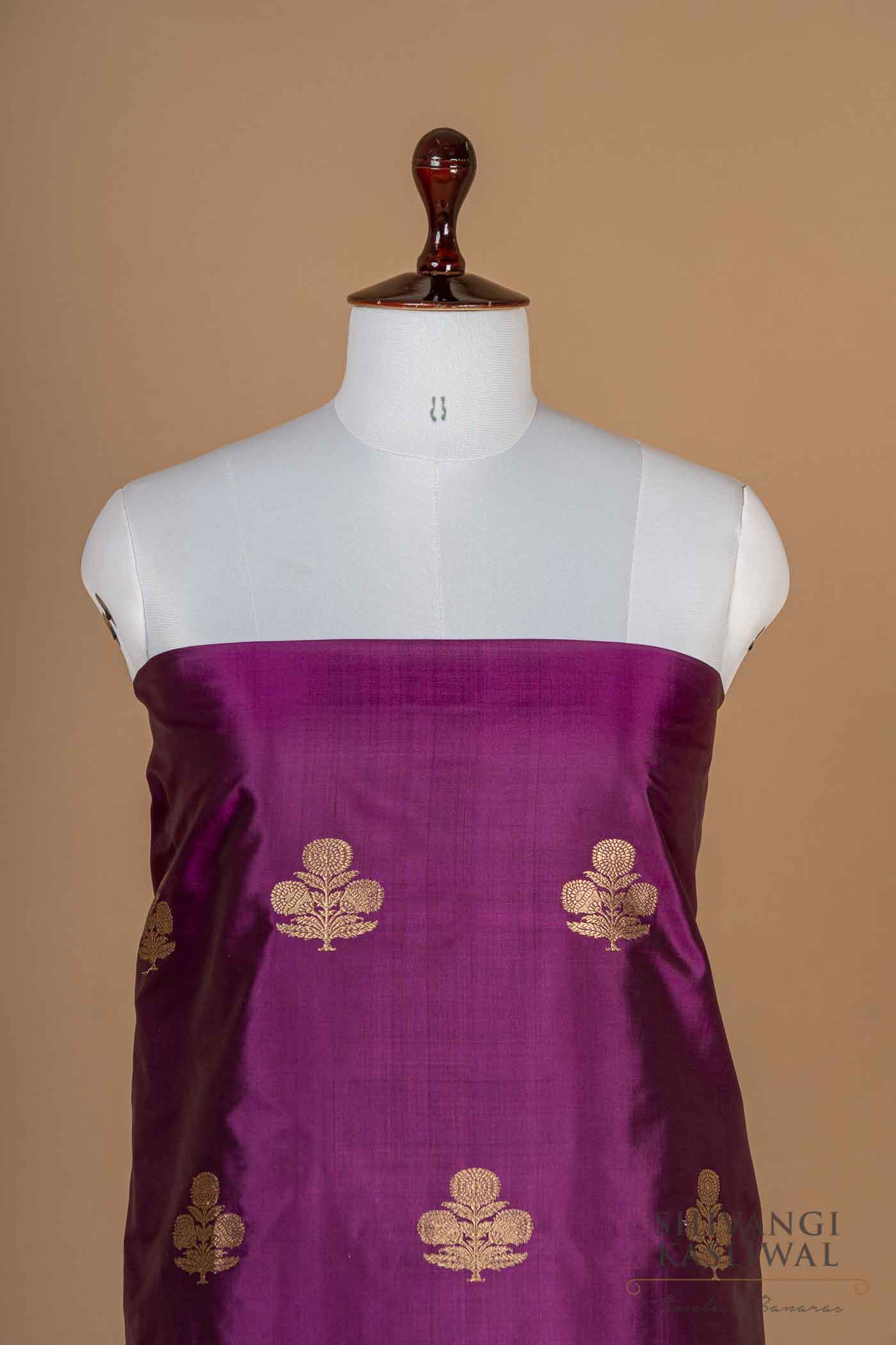 Purple Dual Tone Handwoven Banarasi Silk Suit Piece