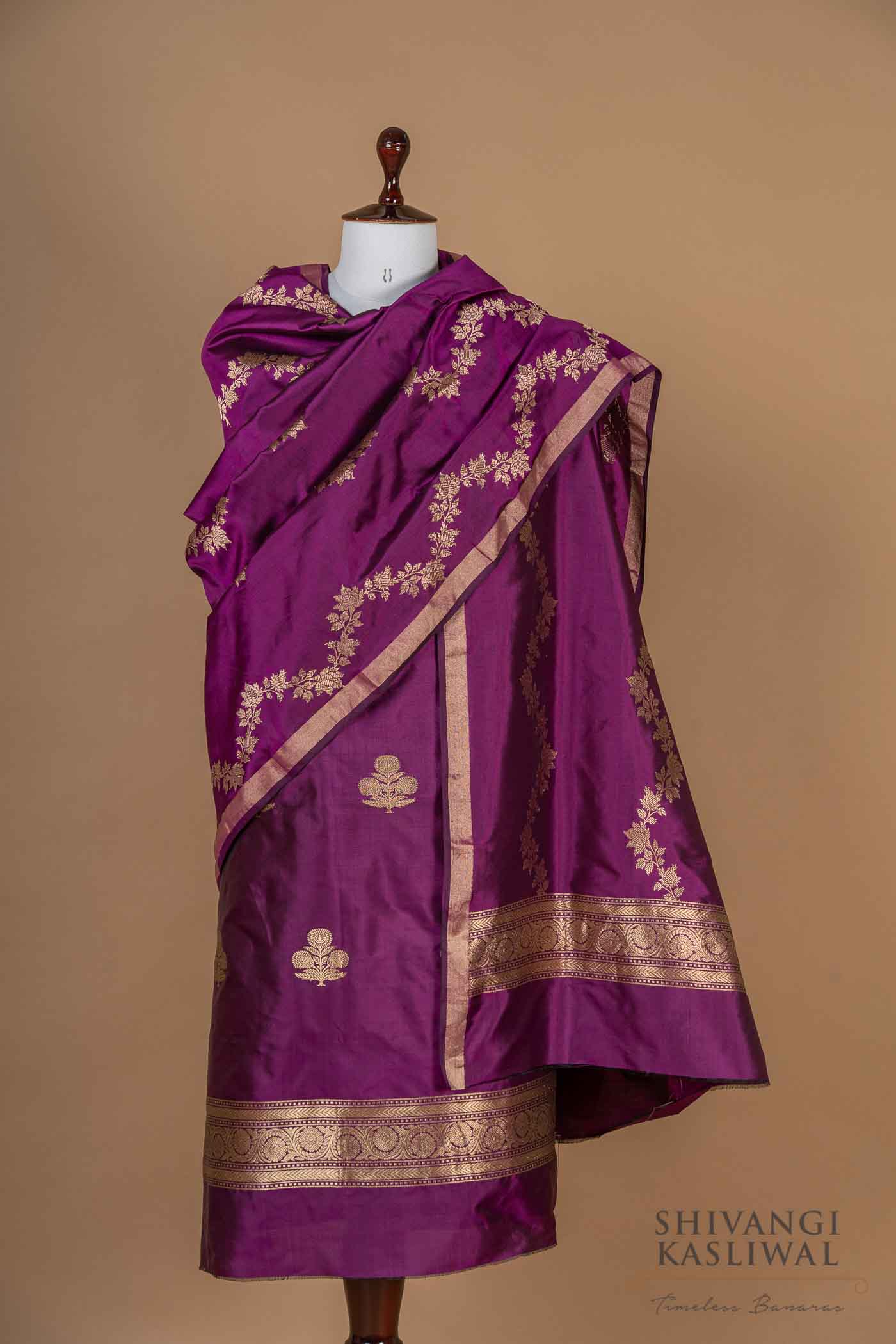 Purple Dual Tone Handwoven Banarasi Silk Suit Piece