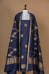 Navy Blue Handwoven Banarasi Silk Suit Piece