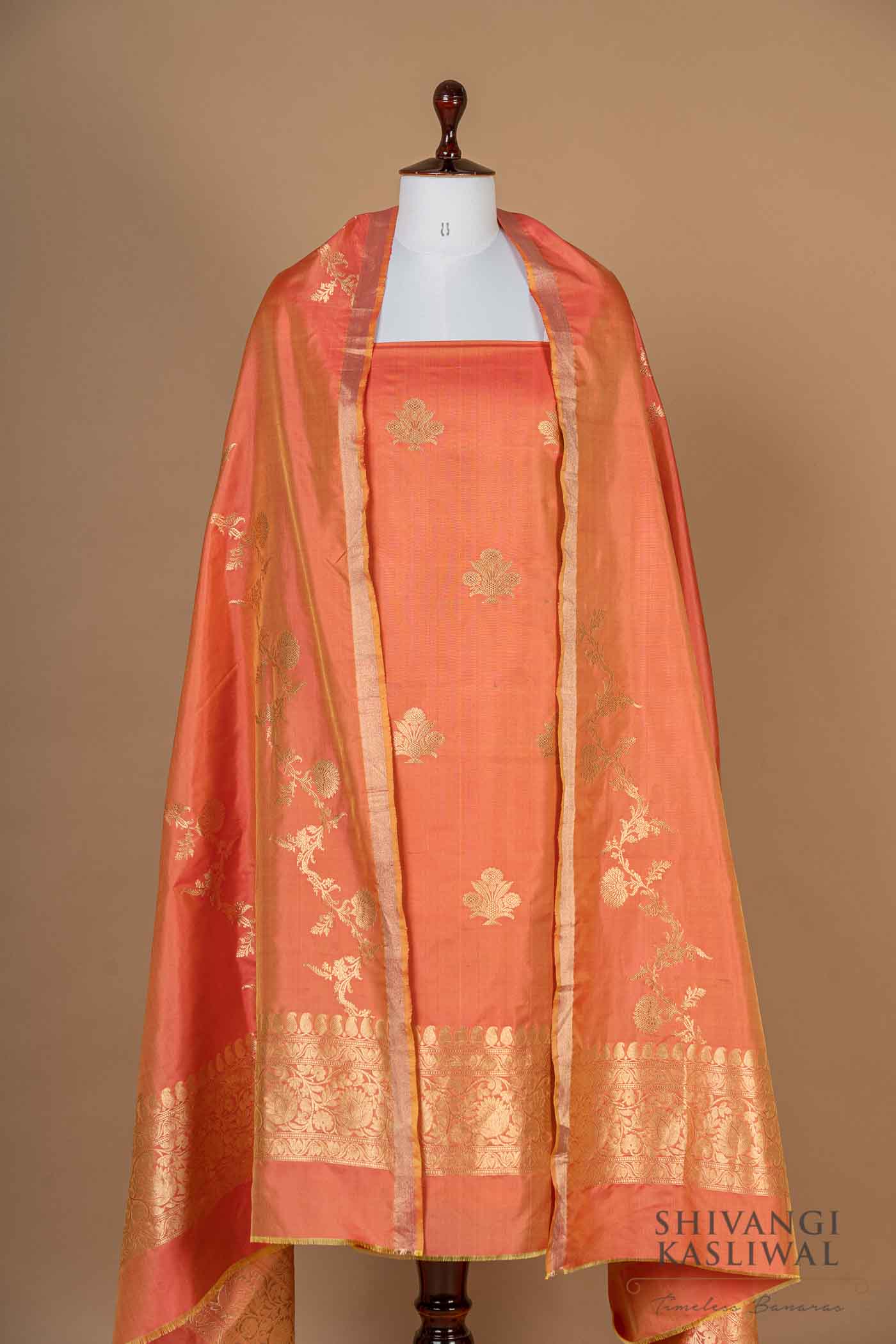 Orange Dual Tone Handwoven Banarasi Silk Suit Piece