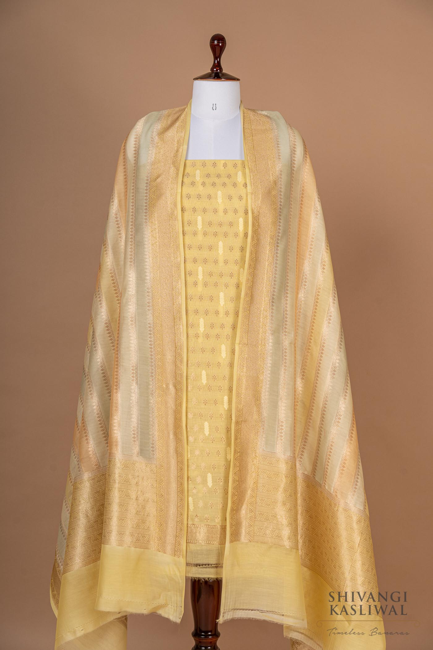 Yellow Handwoven Banarasi Chanderi Suit Piece