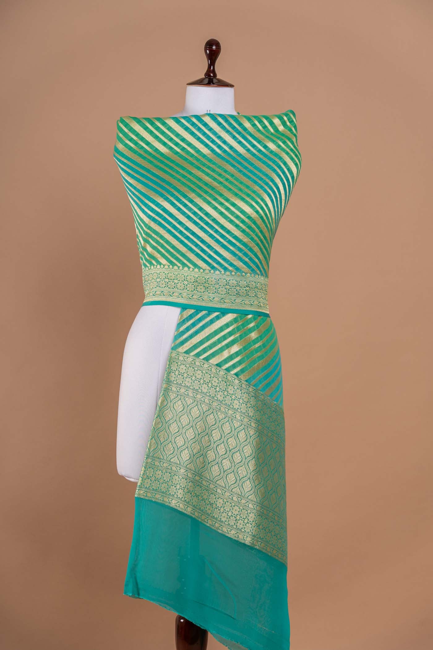 Blue Green Handwoven Banarasi Georgette Dupatta