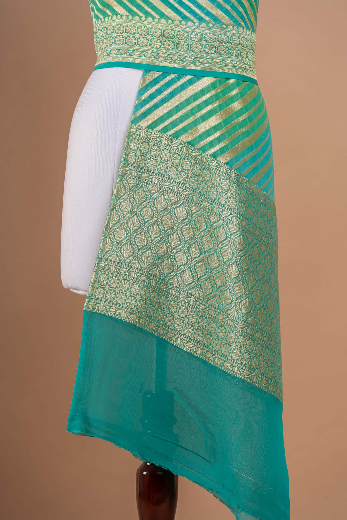 Blue Green Handwoven Banarasi Georgette Dupatta