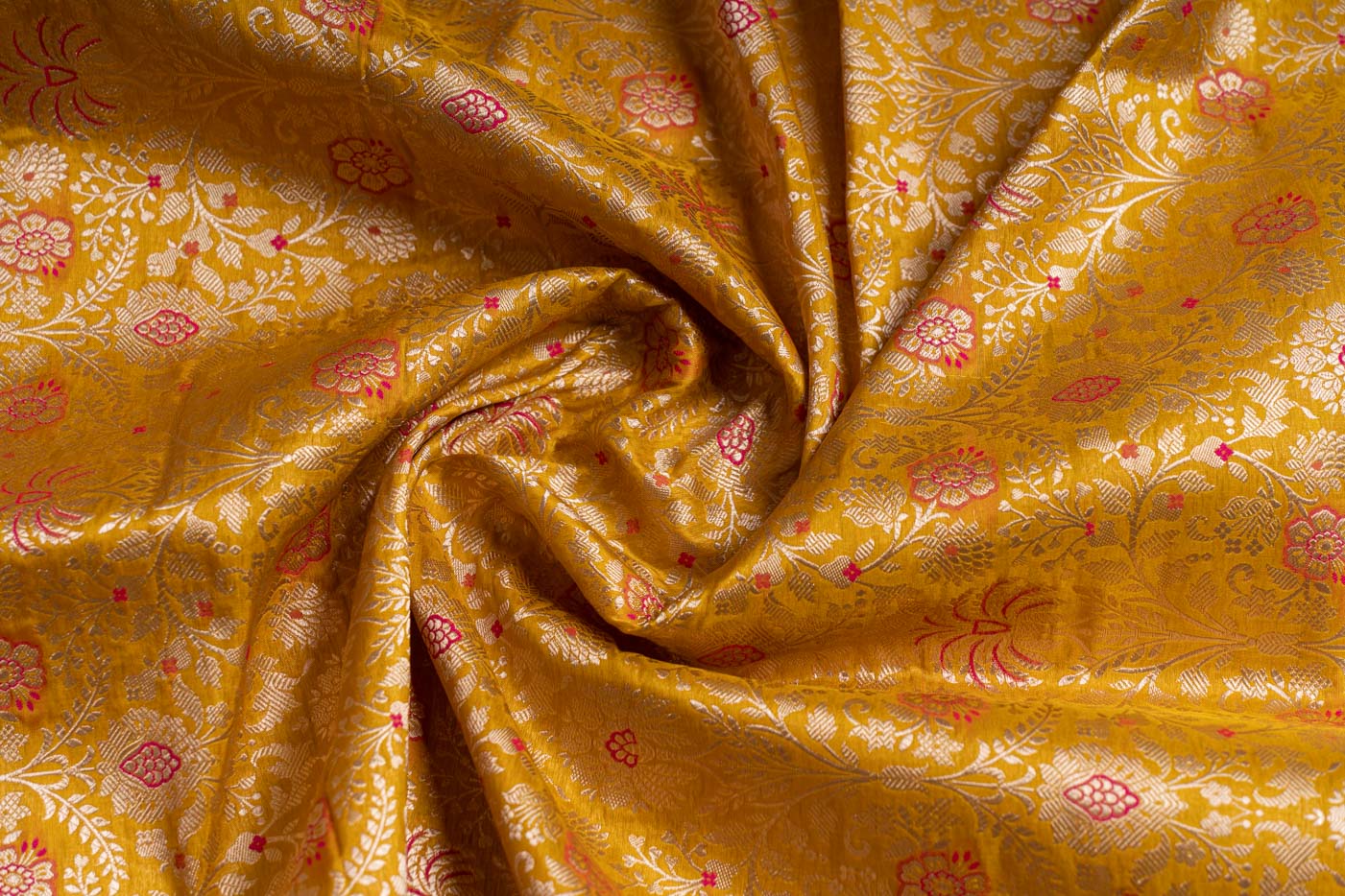 Yellow Handwoven Banarasi Brocade Fabric