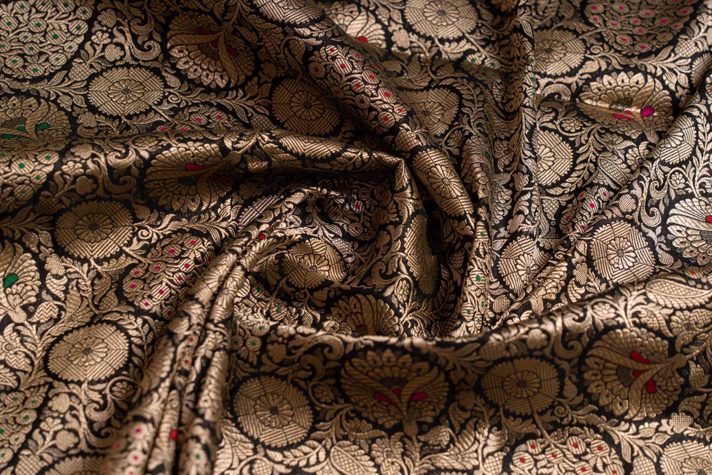 Black Handwoven Banarasi Brocade Fabric - Shivangi Kasliwal