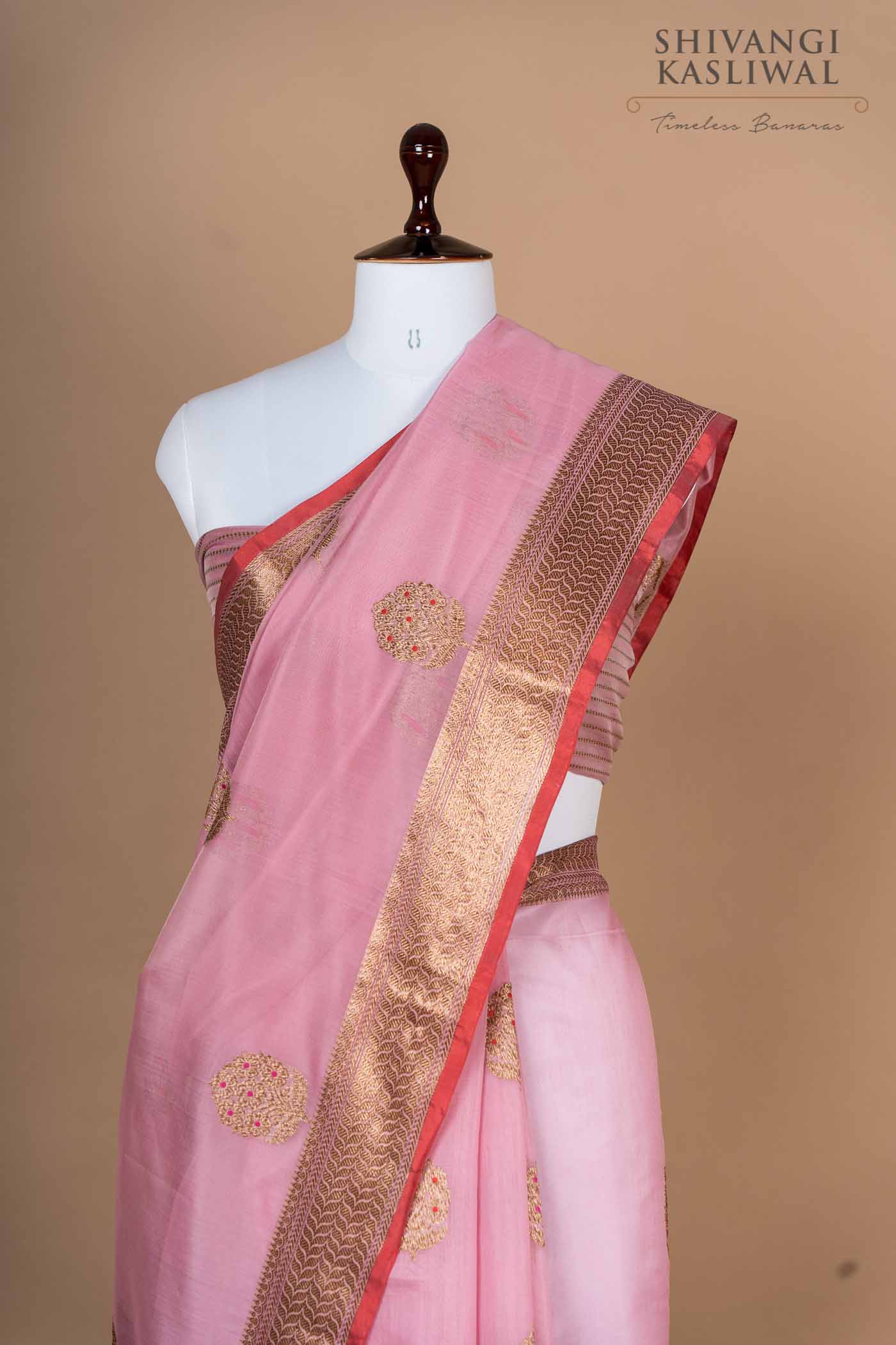 Baby Pink Handwoven Banarasi Chanderi Silk Saree