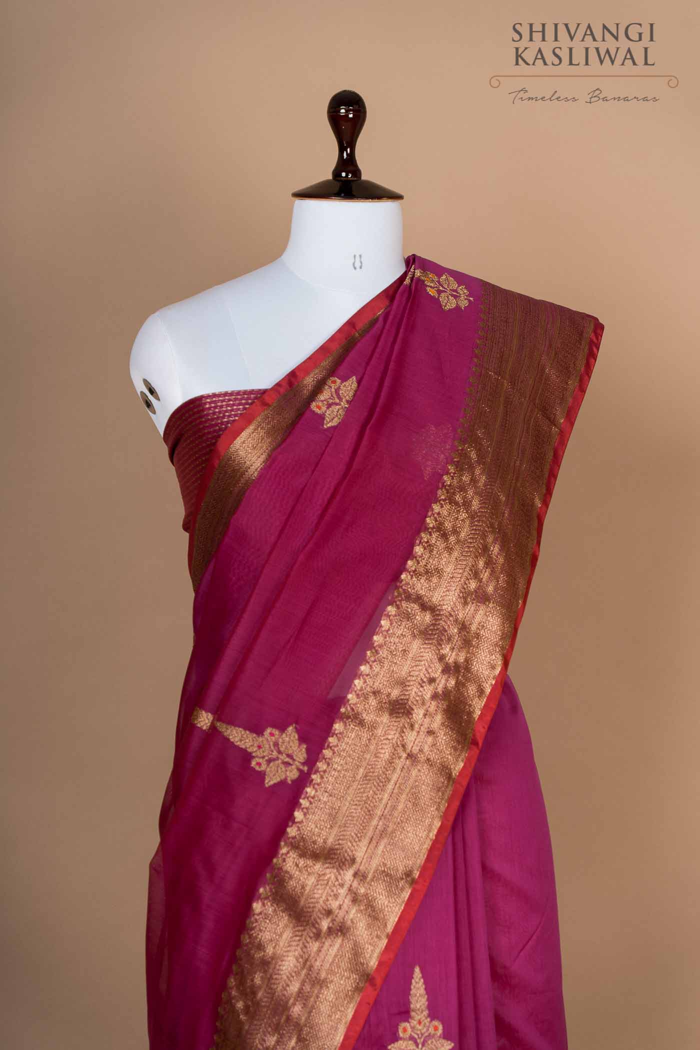 Studio Shringaar Woven Design Boat Neck Chanderi Silk Saree Blouse -  Absolutely Desi