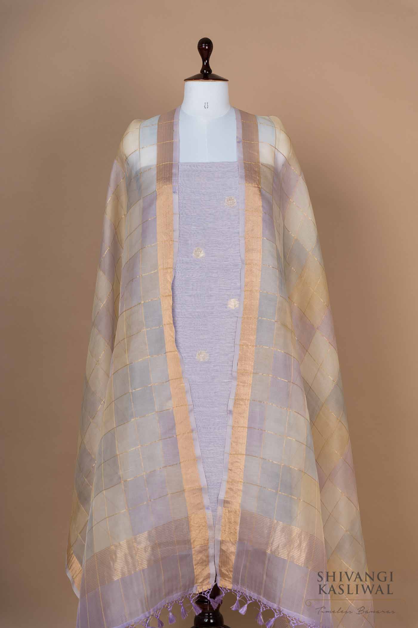 Lavender Handwoven Banarasi Linen Suit Piece