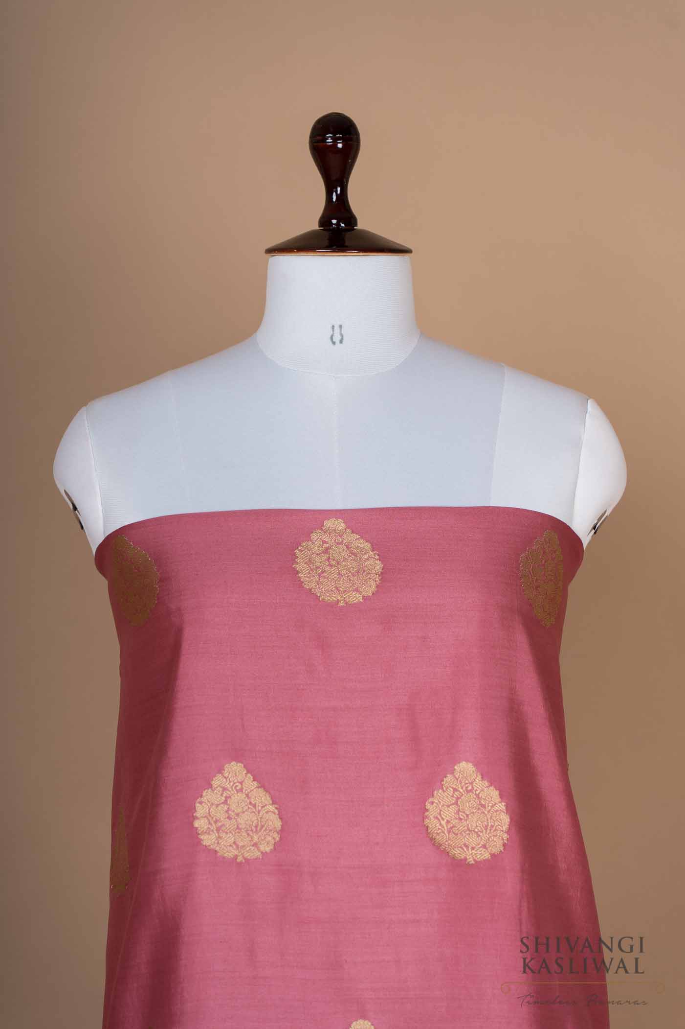 Pink Handwoven Banarasi Silk Suit Piece