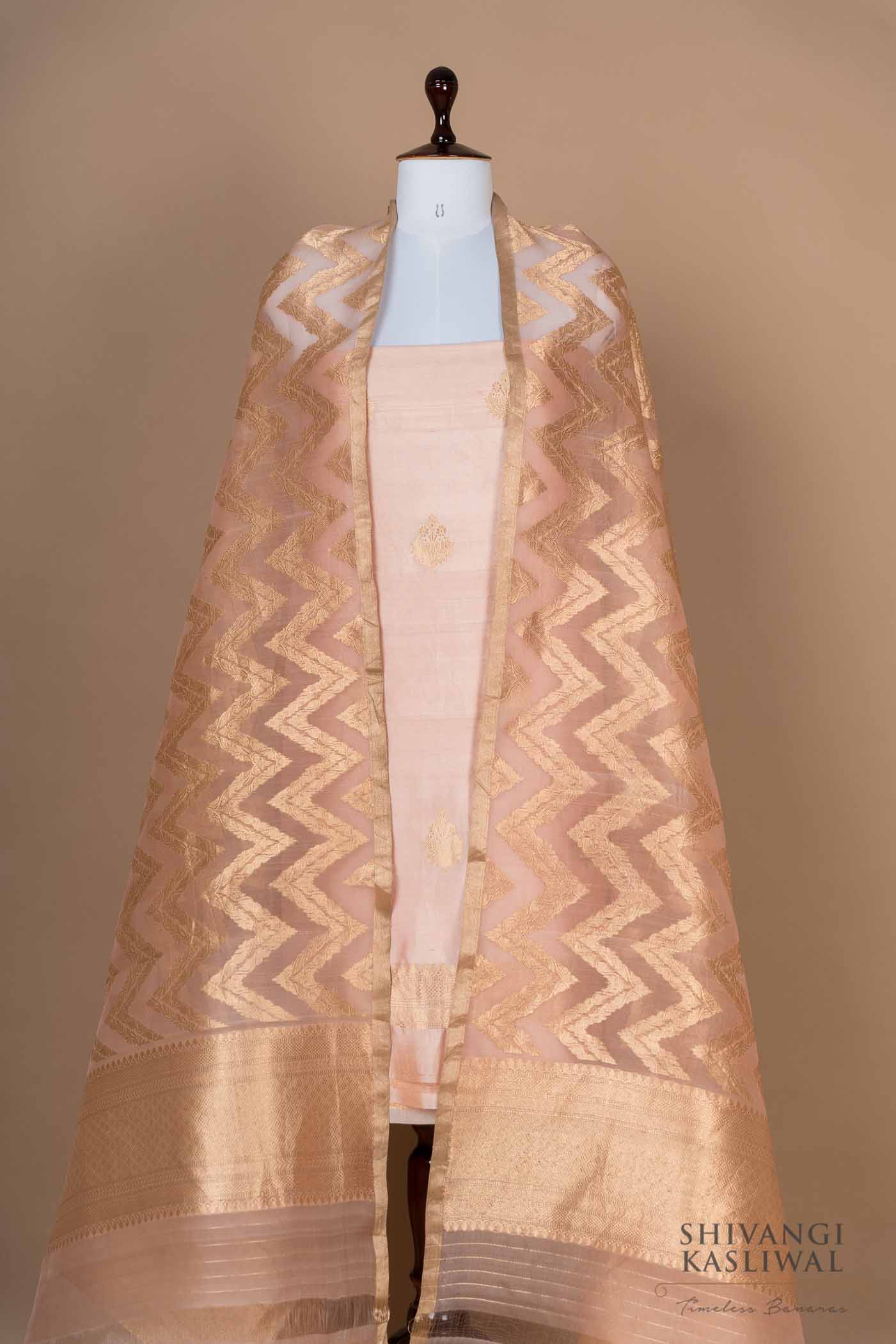 Light Peach Handwoven Banarasi Silk Suit Piece