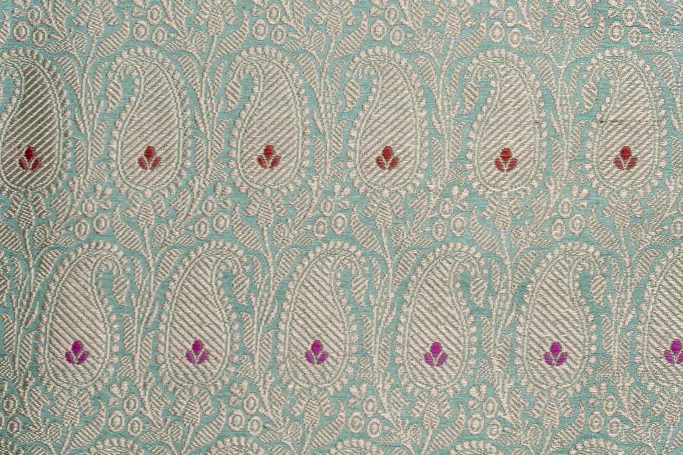 Aqua Blue Handwoven Banarasi Brocade Fabric