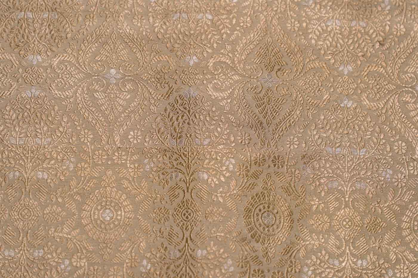 Beige Handwoven Banarasi Brocade Fabric