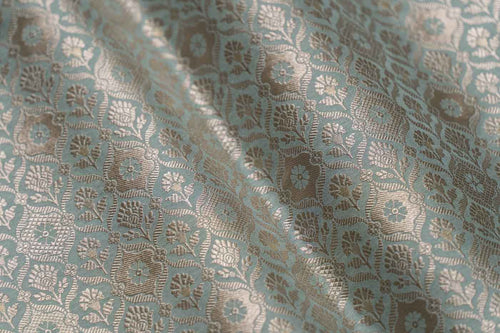Powder Blue Handwoven Banarasi Brocade Fabric