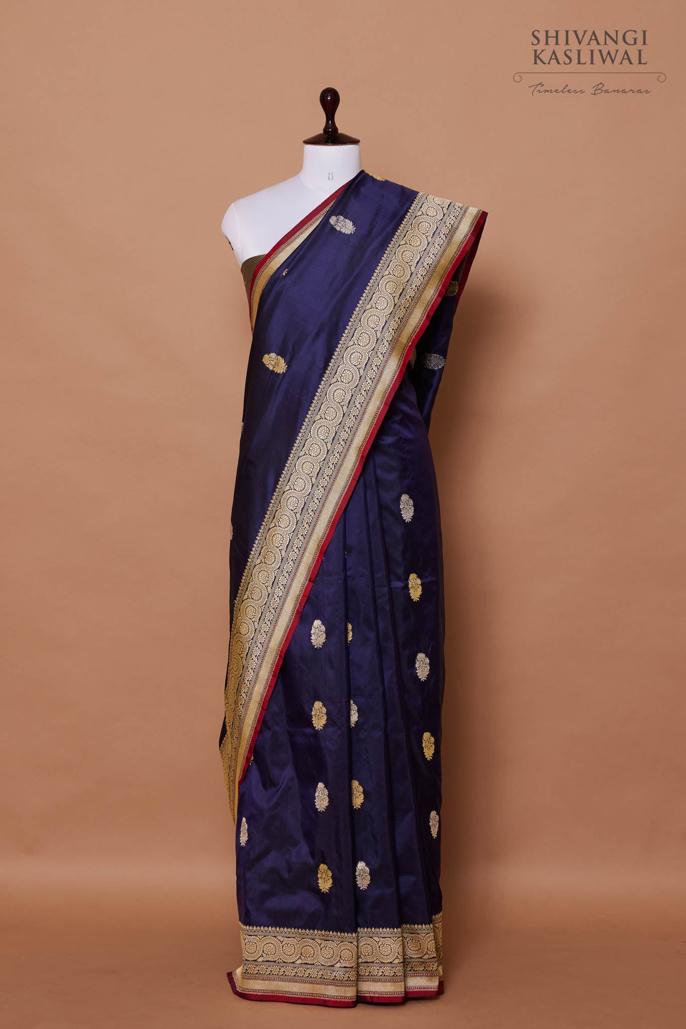 Midnight Blue Handwoven Banarasi Kadhua Silk Saree