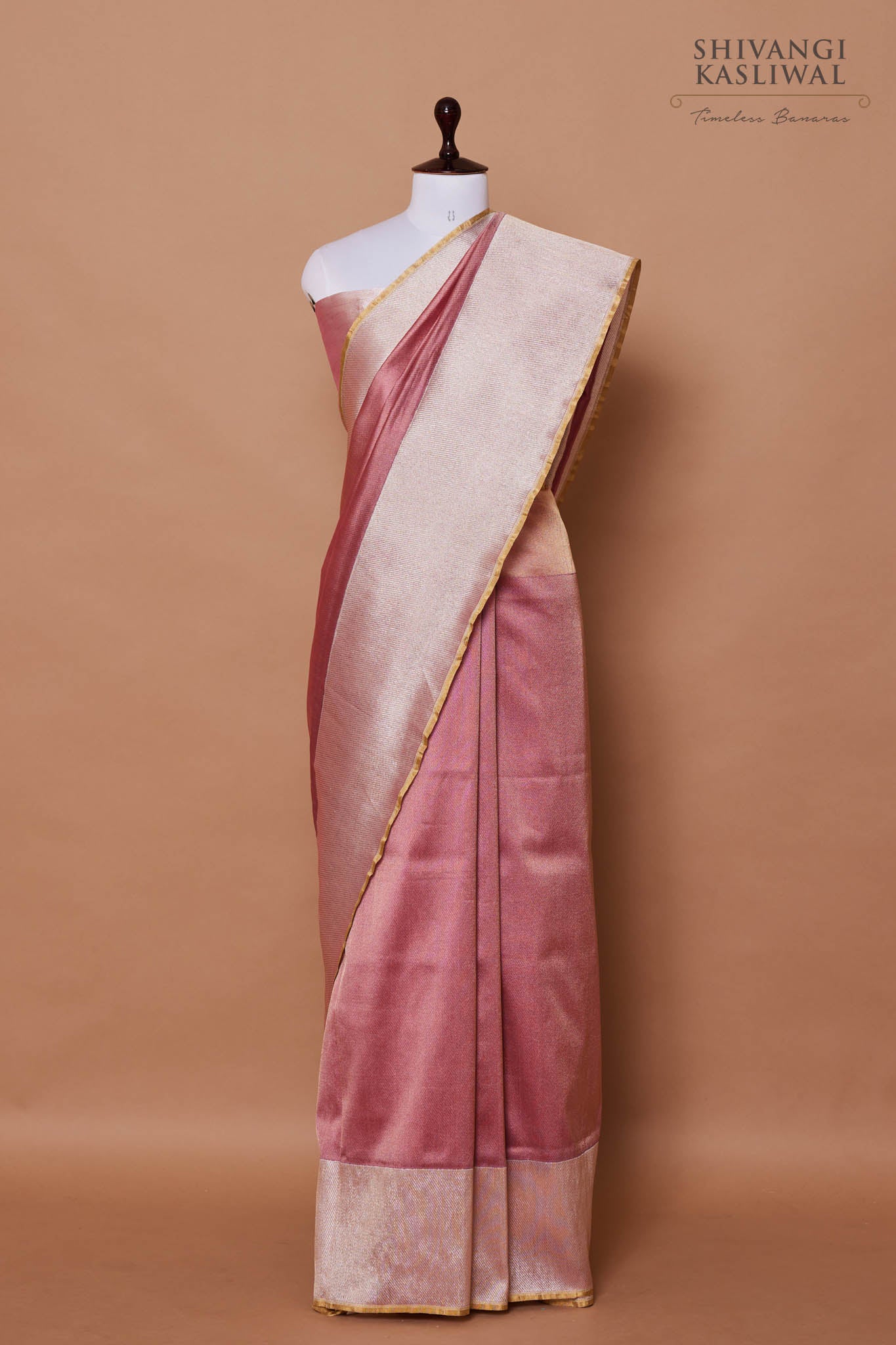 Onion Pink Handwoven Banarasi Net Tissue Silk Saree