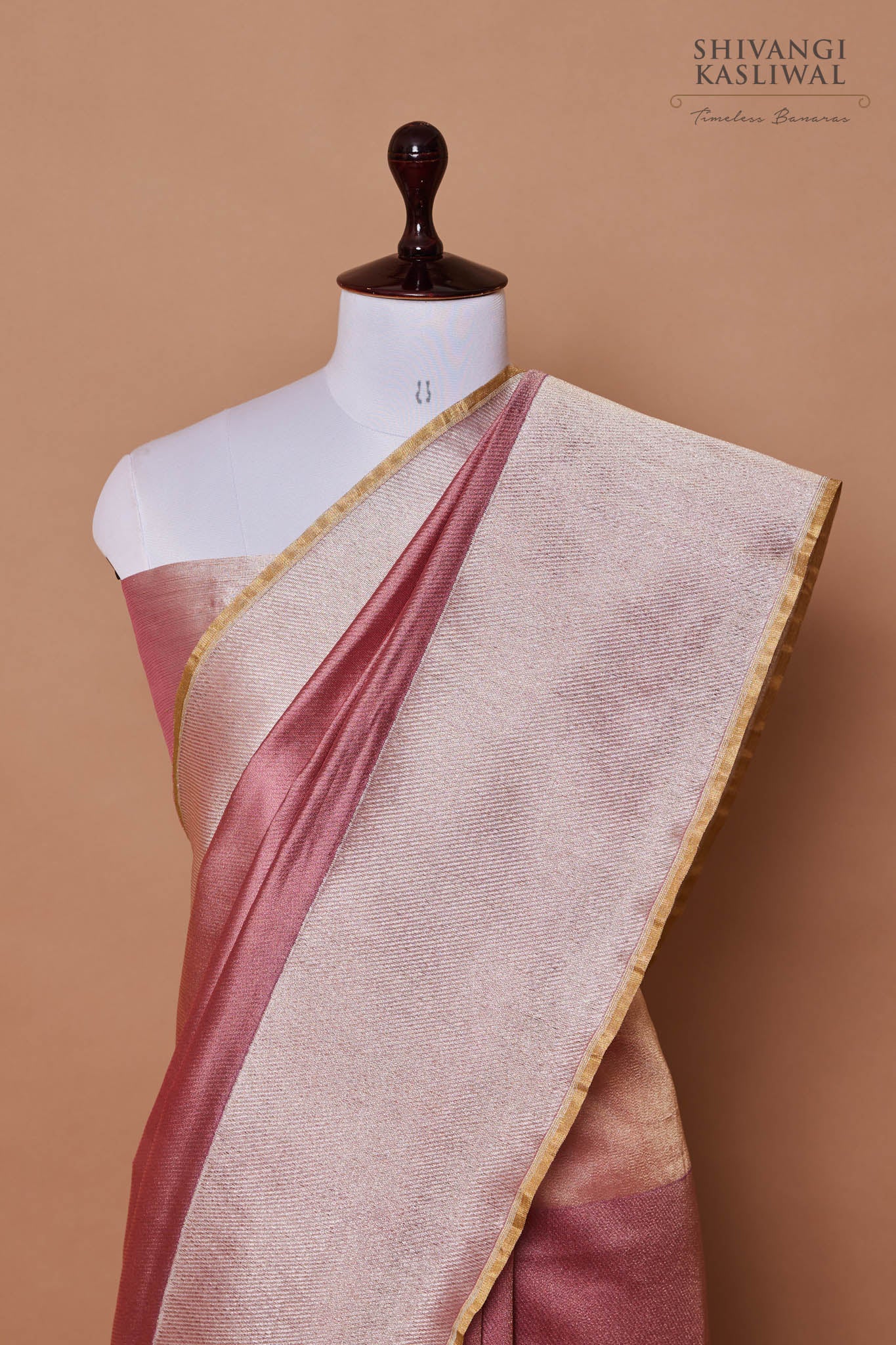 Onion Pink Handwoven Banarasi Net Tissue Silk Saree