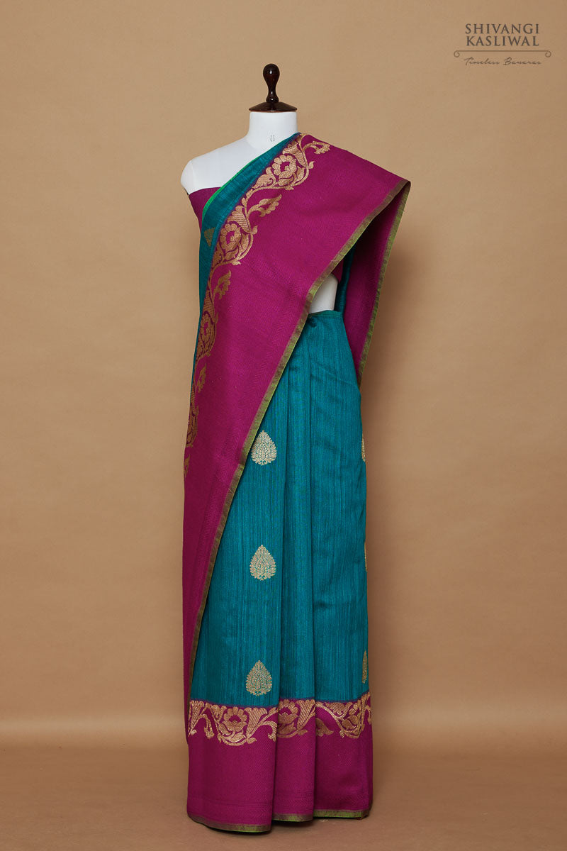Blue Dual Tone Handwoven Banarasi Dupion Silk Saree