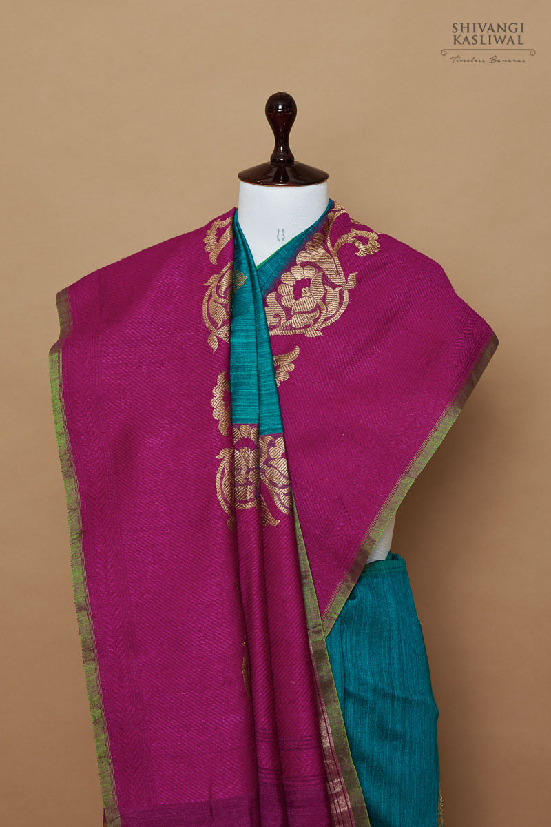 Blue Dual Tone Handwoven Banarasi Dupion Silk Saree