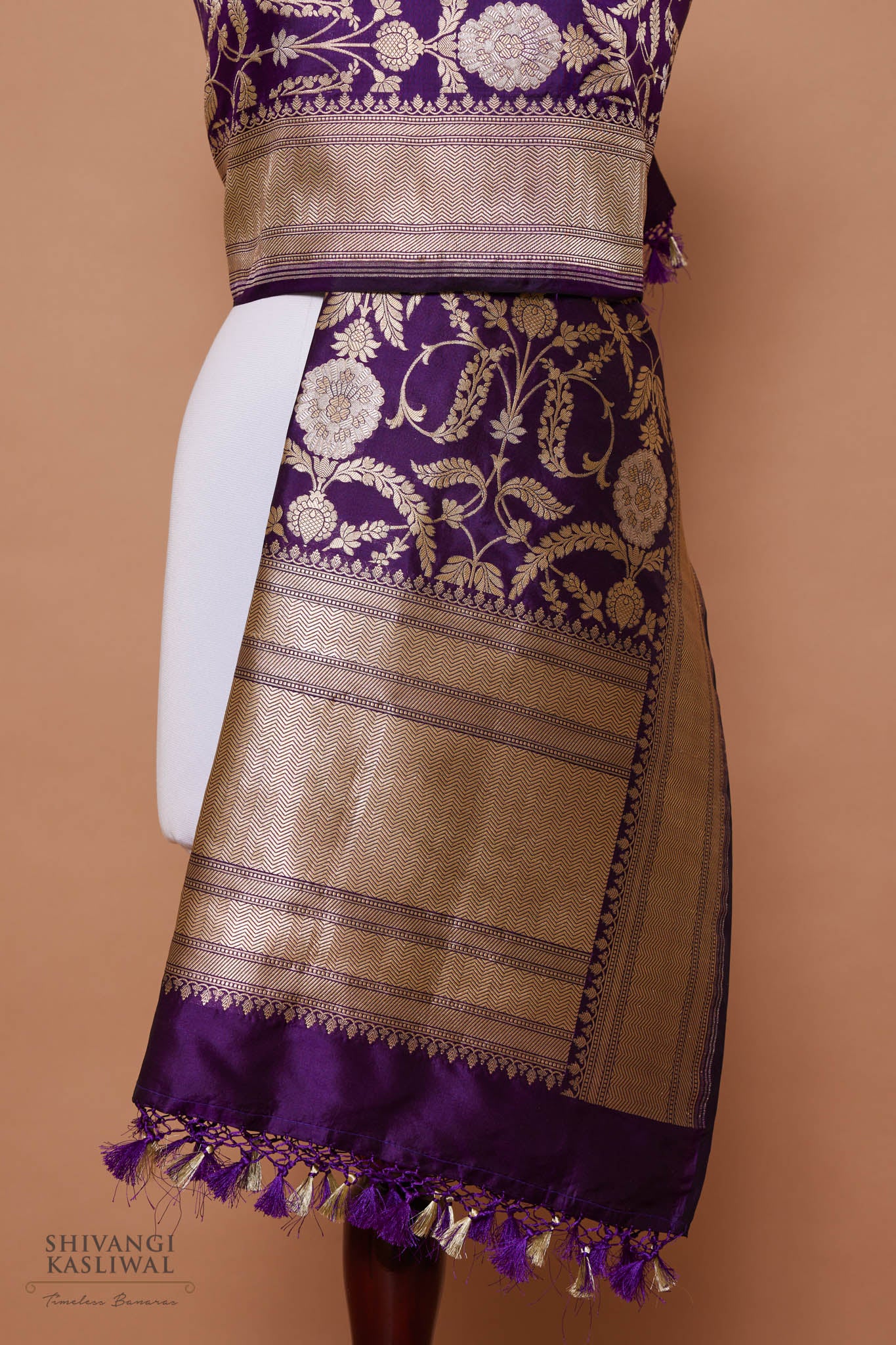 Purple Handwoven Banarasi Katan Silk Dupatta