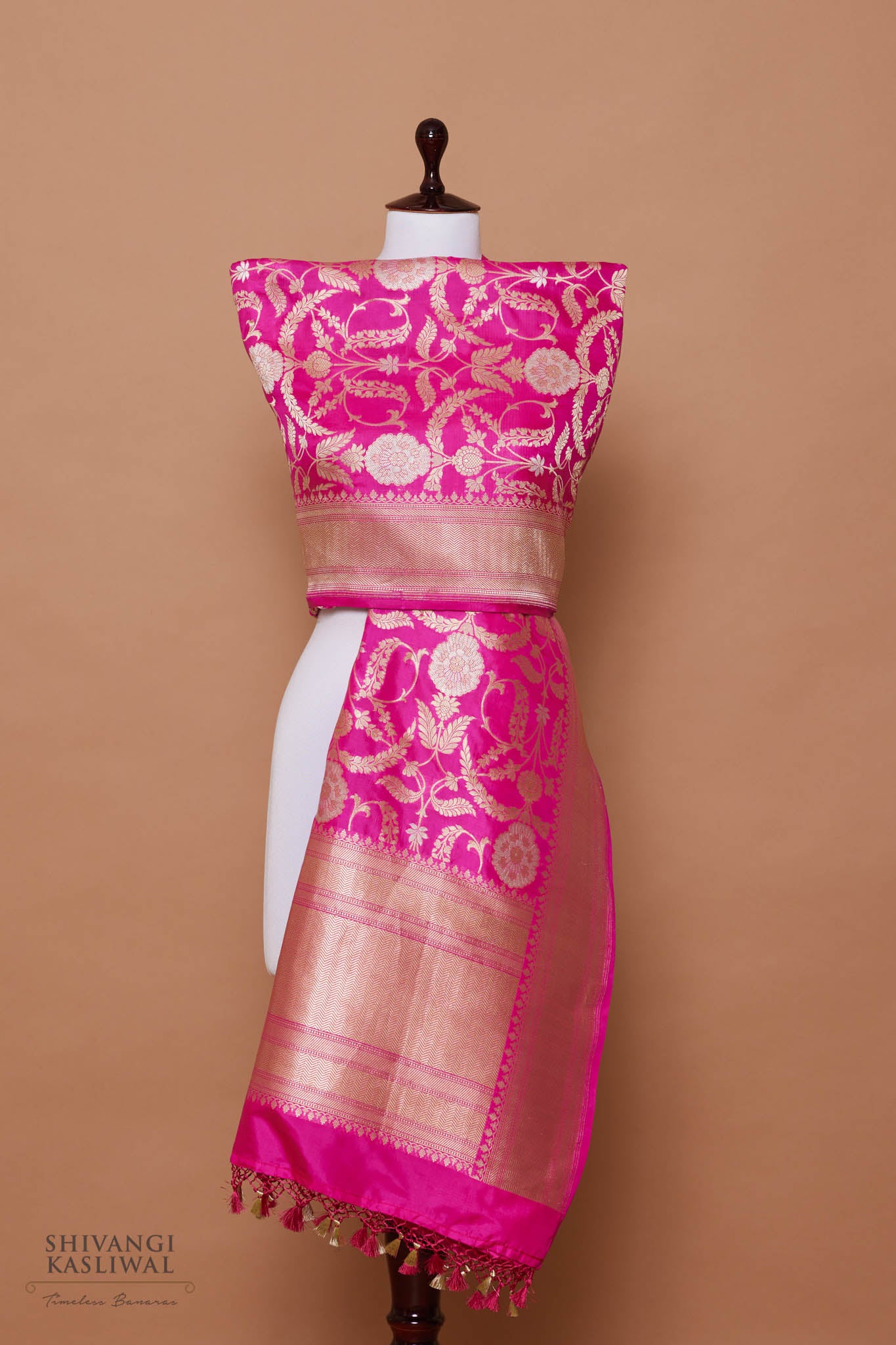 Rani Pink Handwoven Banarasi Katan Silk Dupatta
