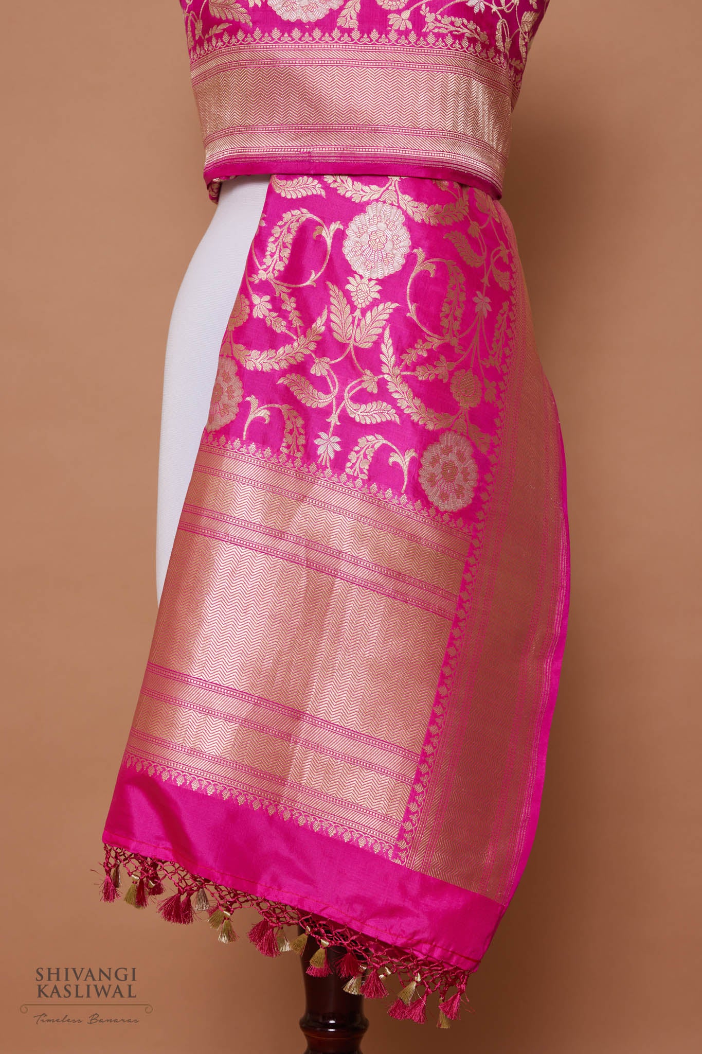 Rani Pink Handwoven Banarasi Katan Silk Dupatta