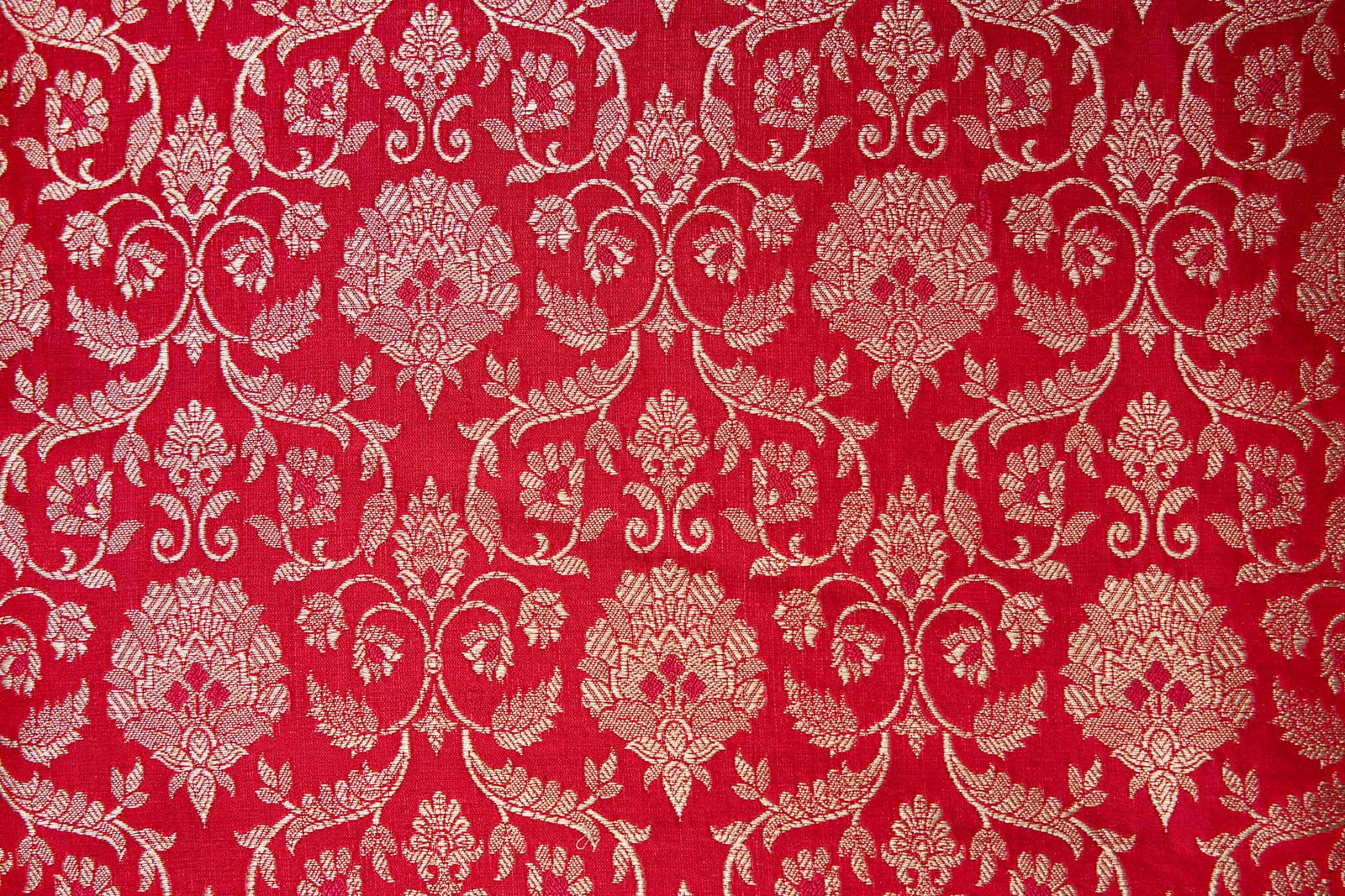 Red Handwoven Banarasi Satin Brocade Fabric